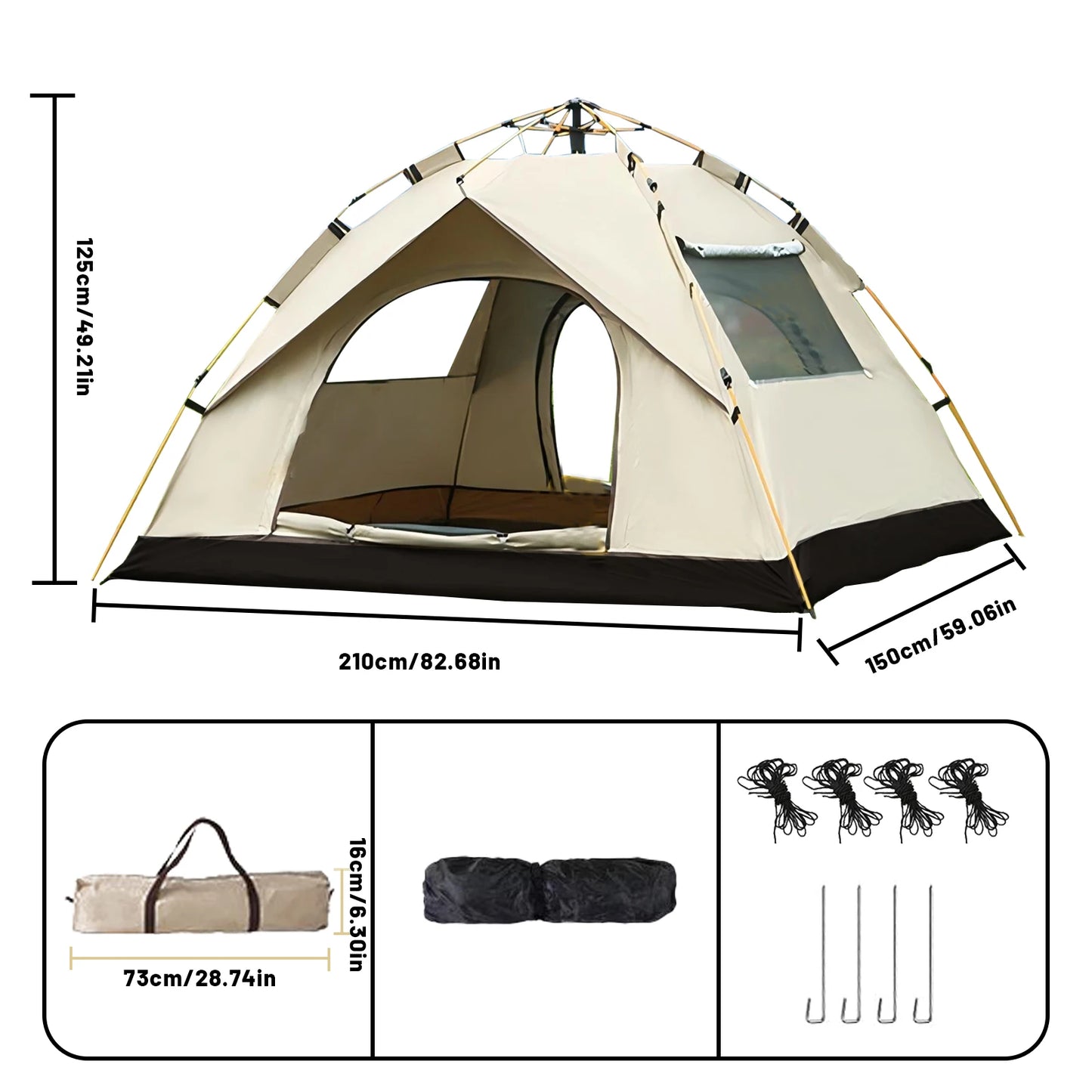 Instant Golden Tents, Portable 3-4 Person, Sun & Rain Shelter