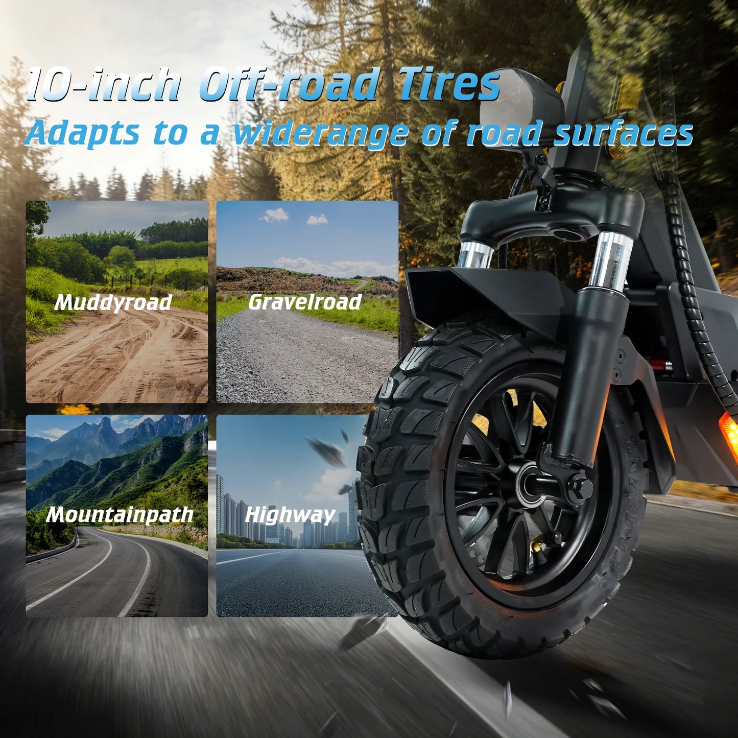 Electric Scooter, 2000W Motor, 48V 20.8Ah Battery, 40 Miles Range, Dual Disc Brakes, 10" Tires, Foldable