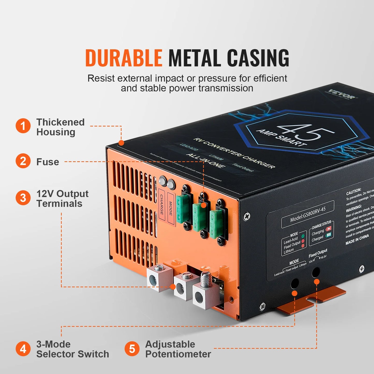 RV Converter, 45/55/80Amp, 110V AC to 12VDC Battery Charger, 4-Stage Smart Charging 13V to 16.5V