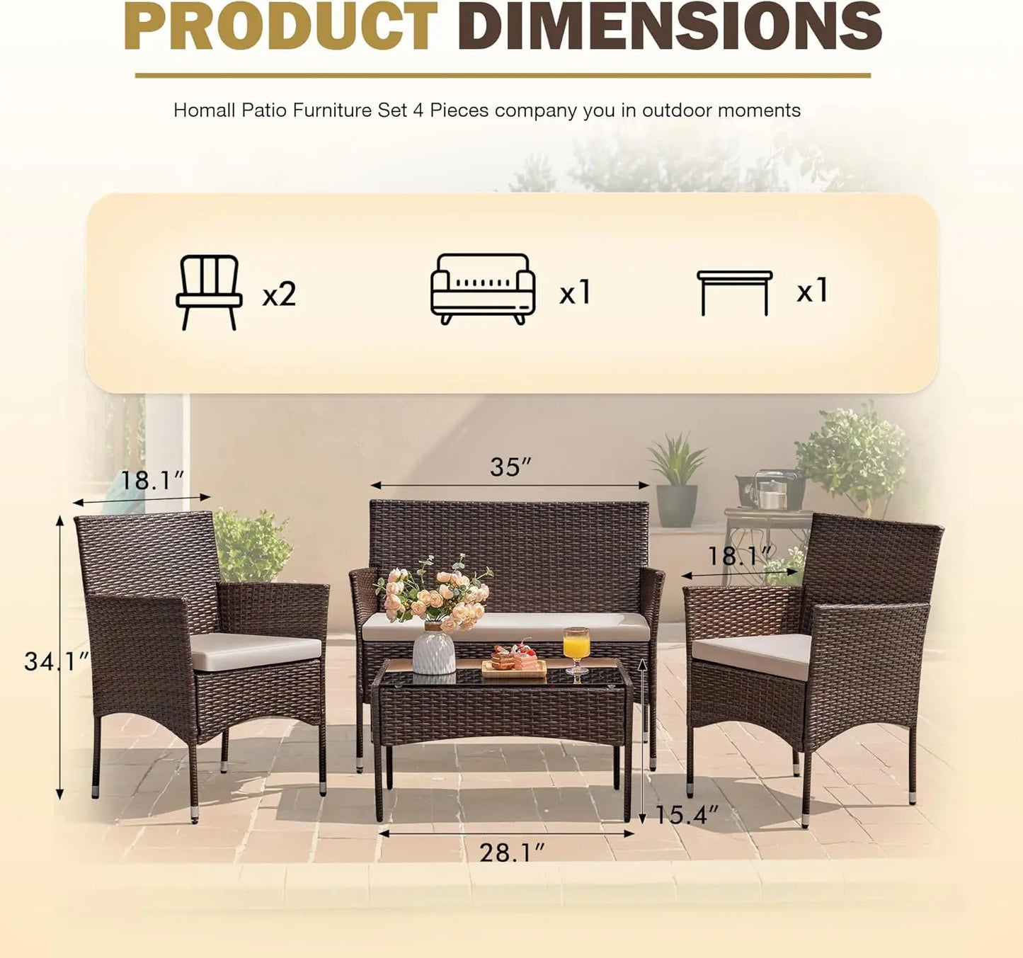 Outdoor Patio Furniture Set, Rattan Wicker Chairs Outdoor or Indoor Use