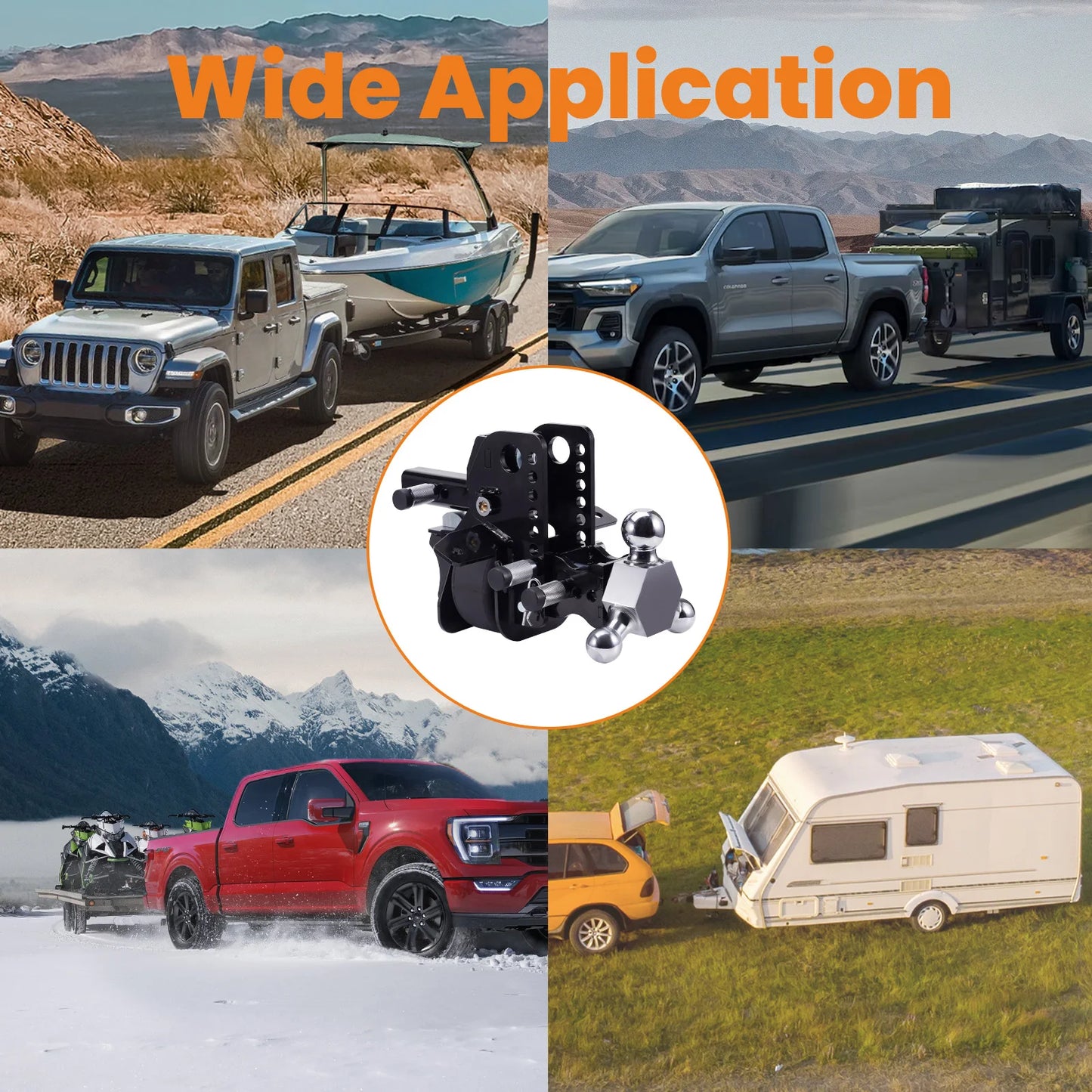 Adjustable Trailer Hitch w/ Air Suspension Bag & Three Ball Mount, 6" Rise / Drop