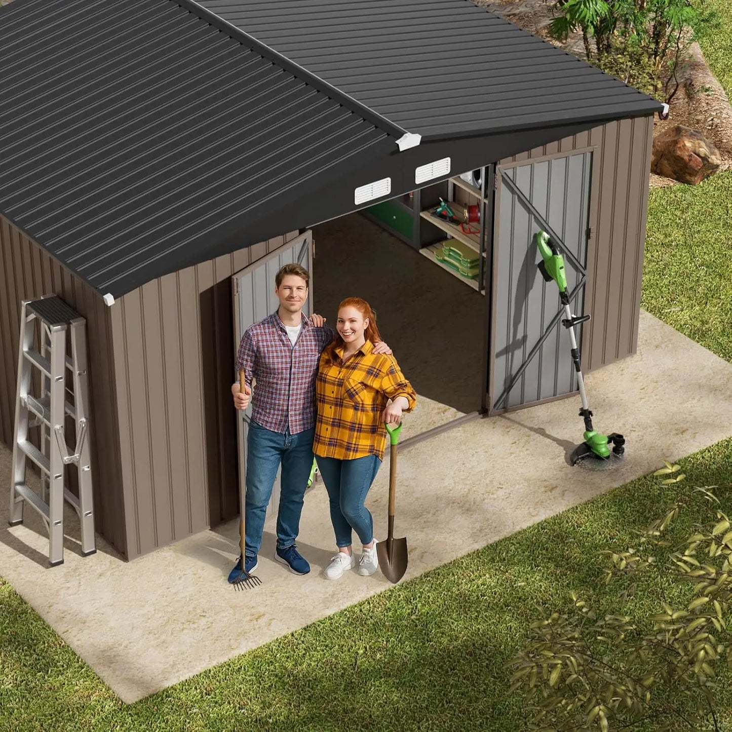 Outdoor Storage Shed, 10x12 FT, Metal, Roof, Customized