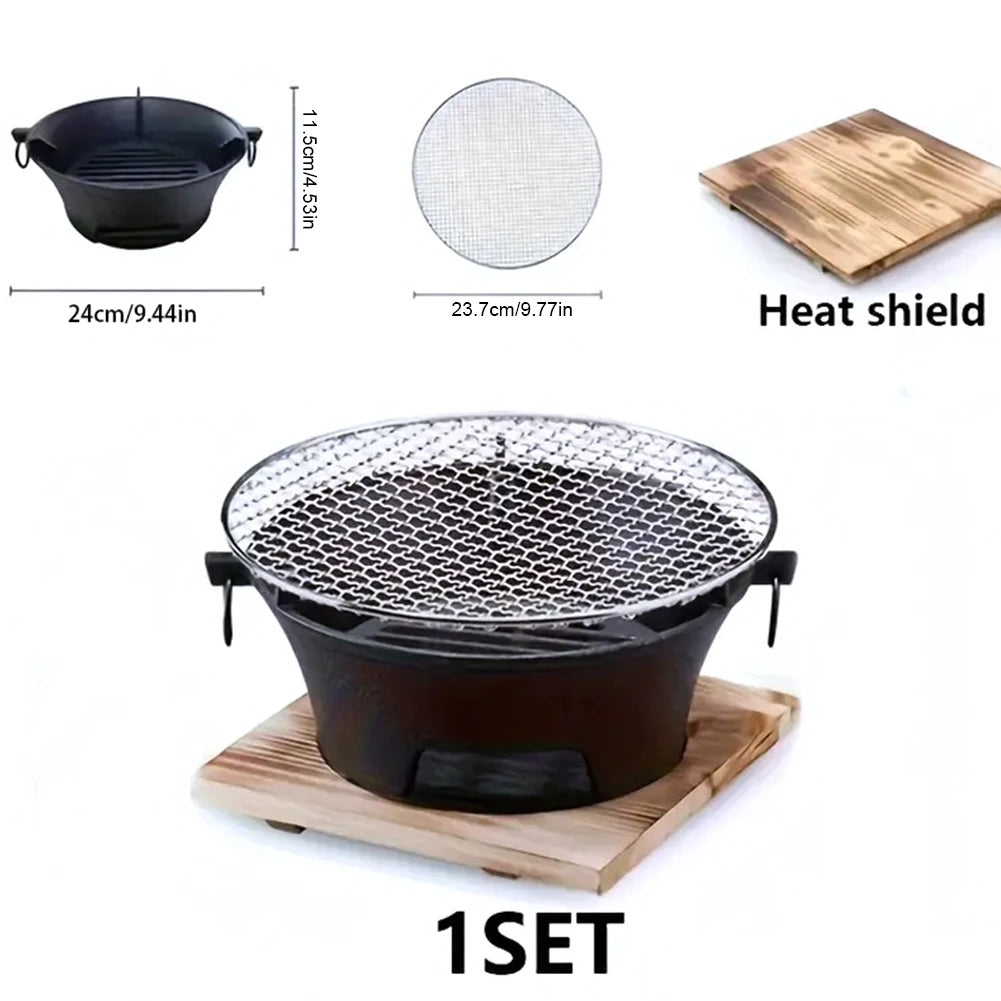 Round Stainless Steel Barbecue Grill, Portable Camping Stove, Tabletop Picnic