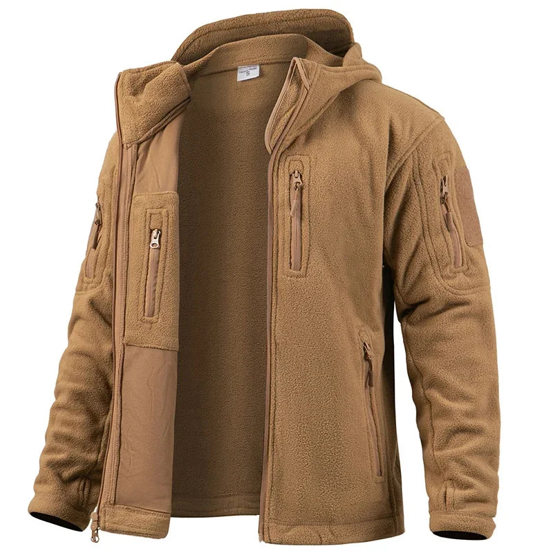 Men's Tactical Hunting Fleece Jacket, Warm, Full Zip Hoodies, Multi-Pockets