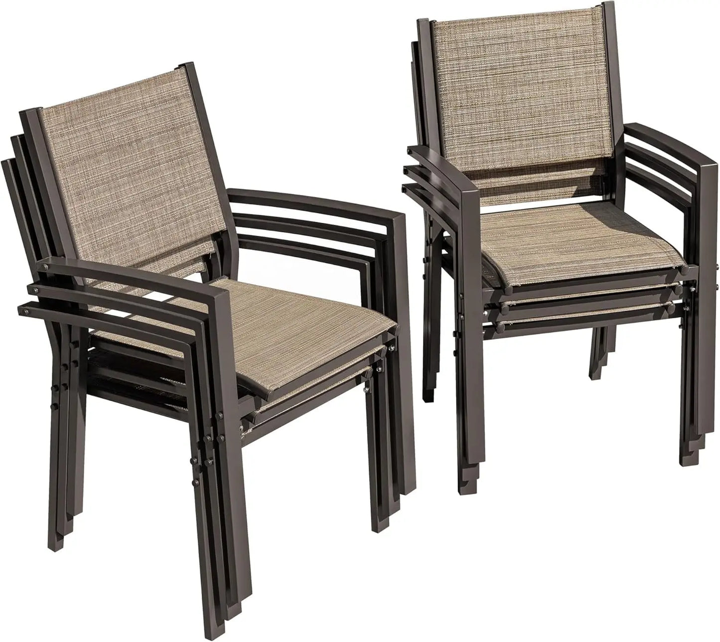 Patio Chairs, Textilene Fabric, Outdoor Set of 6, Stackable Dining Chairs for Backyard, Deck, Poolside