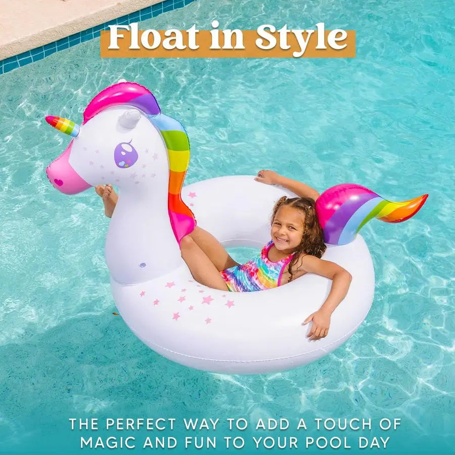 2Pack Flamingo and Unicorn Pool Floaties, Inflatable Pool Tubes