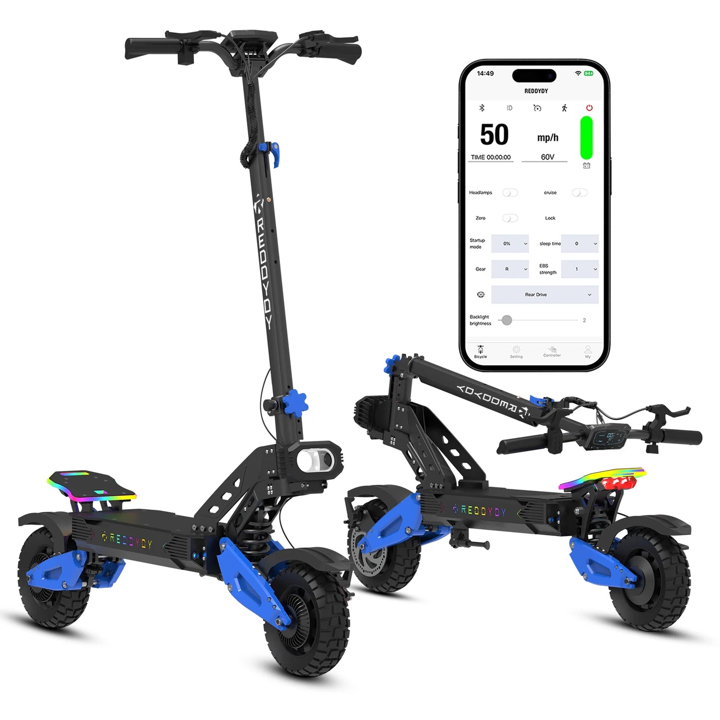 Electric Offroad Scooter, 50 MPH Max speed, 60V 25Ah, 55-Mile Range, 10.5" Off-Road Tires,