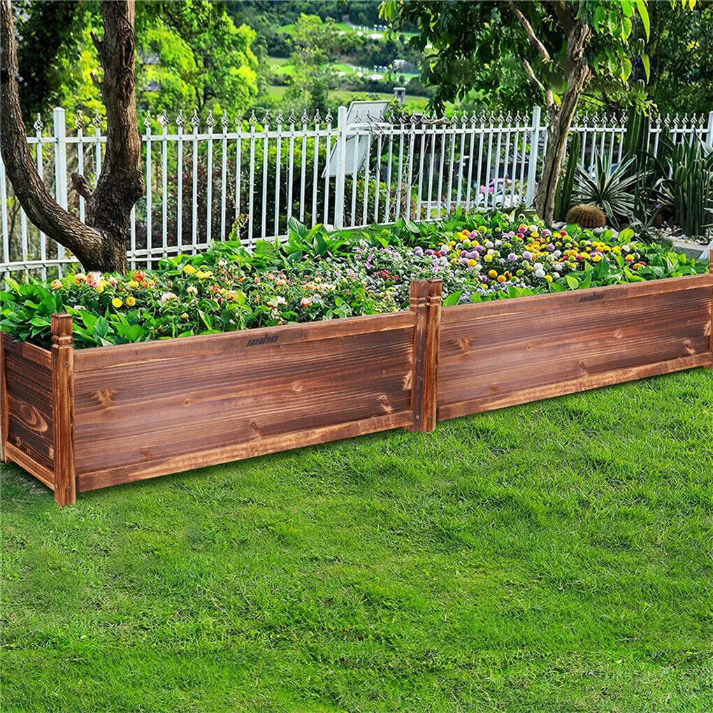 Wood Planter Box, Outdoor Raised Garden Planter Bed for Flowers or Vegetables