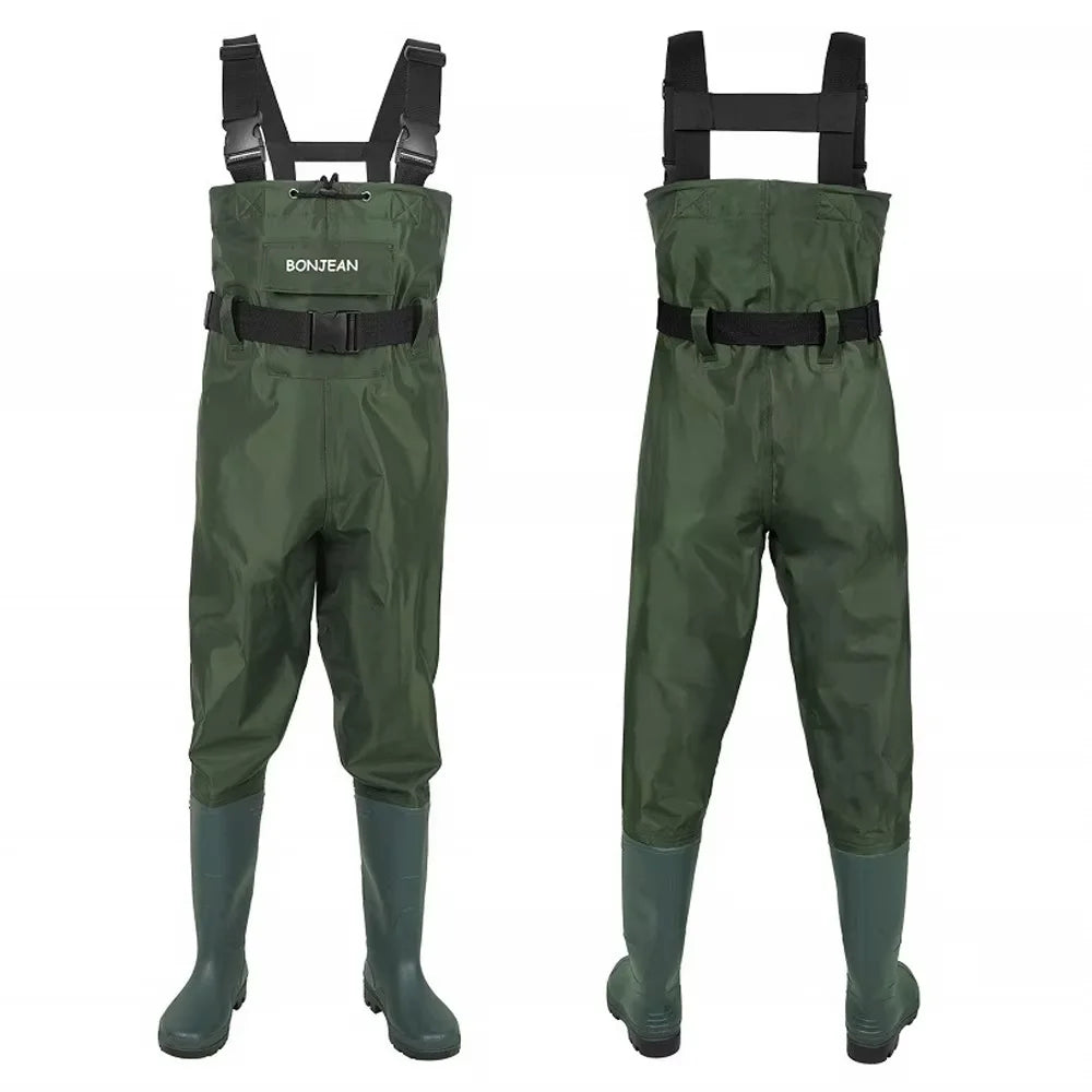 Waterproof Fishing Waders Pants, Chest-Length with Boots, Breathable Overalls, Unisex