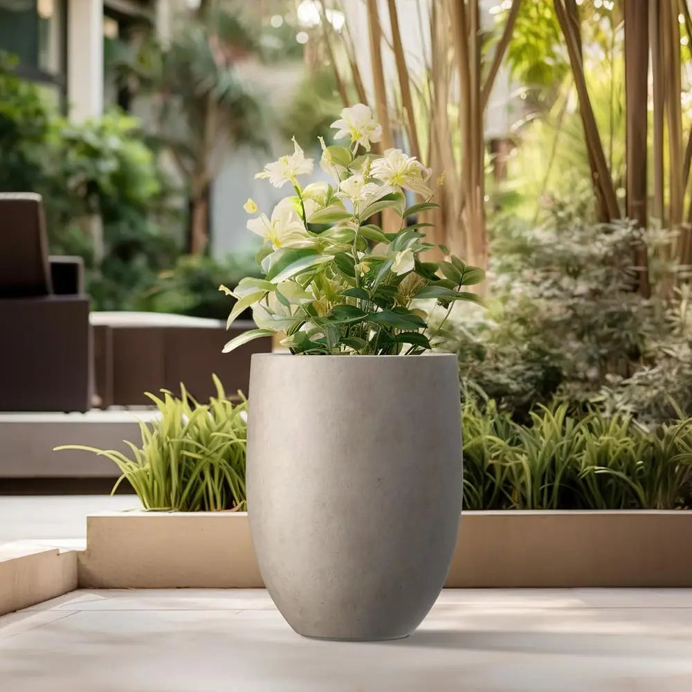 Kante 21.7" H Weathered Concrete Tall Planter, Outdoor Indoor, Decorative Pot w/ Drainage Hole and Rubber Plug