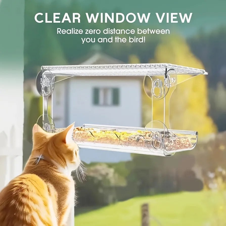 Indestructible Large Window Bird Feeder, w/ Removable Seed & Water Tray for Wild Birds, 4 Super Strong Adhesive Hooks
