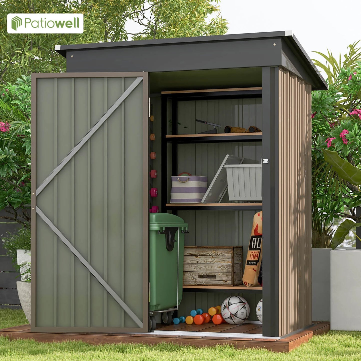 Outdoor Storage Shed, 5x3 FT. Tool Shed w/ Sloping Roof and Lockable Door