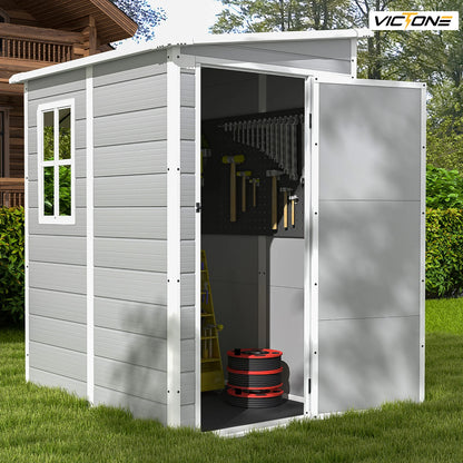 Plastic Outdoor Storage Shed With Floor, 5'x4' Resin Lockable Window and Door
