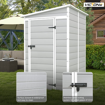 Plastic Outdoor Storage Shed With Floor, 5'x4' Resin Lockable Window and Door
