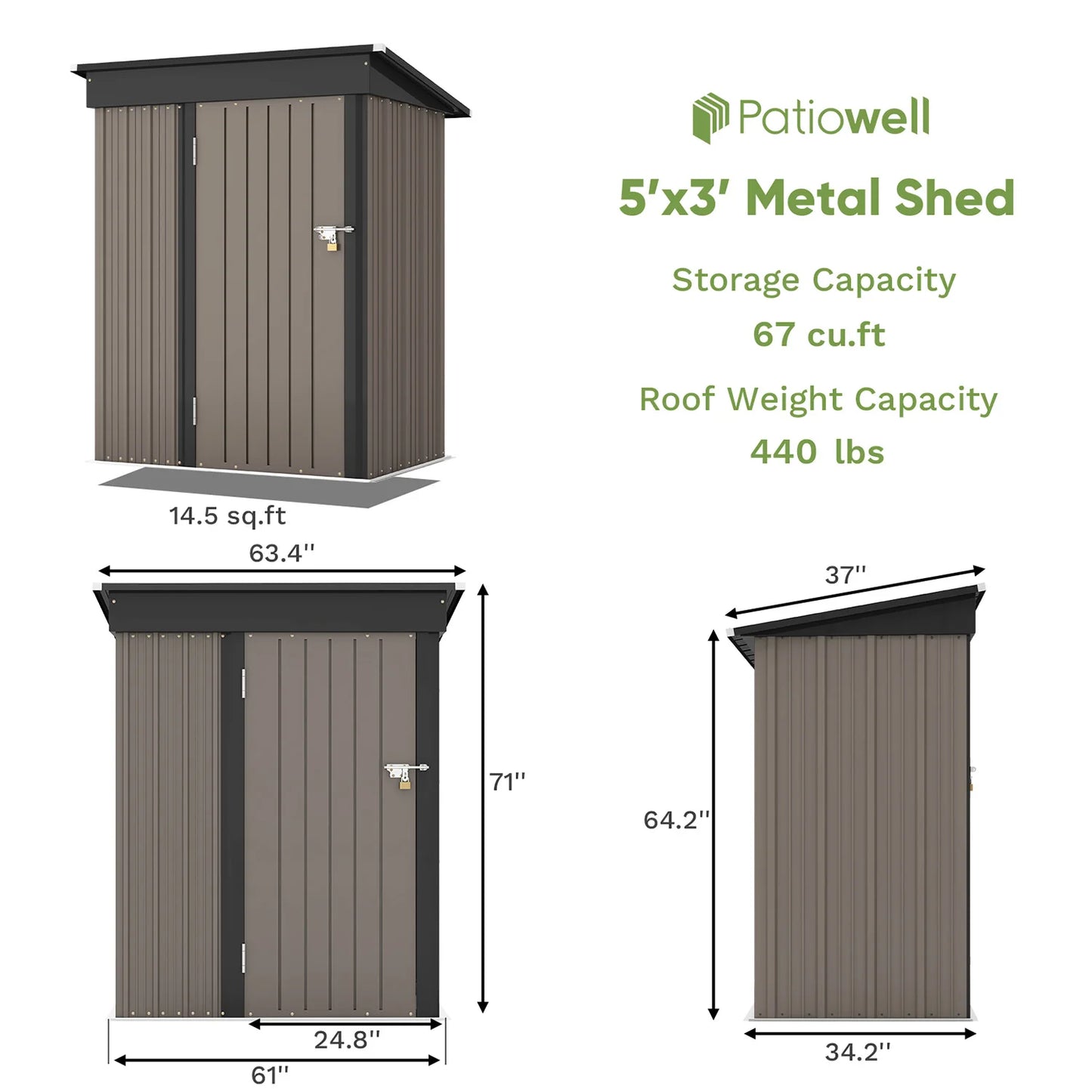 Outdoor Storage Shed, 5x3 FT. Tool Shed w/ Sloping Roof and Lockable Door
