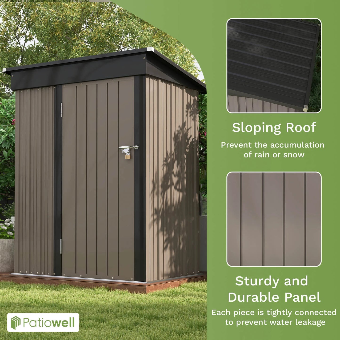 Outdoor Storage Shed, 5x3 FT. Tool Shed w/ Sloping Roof and Lockable Door