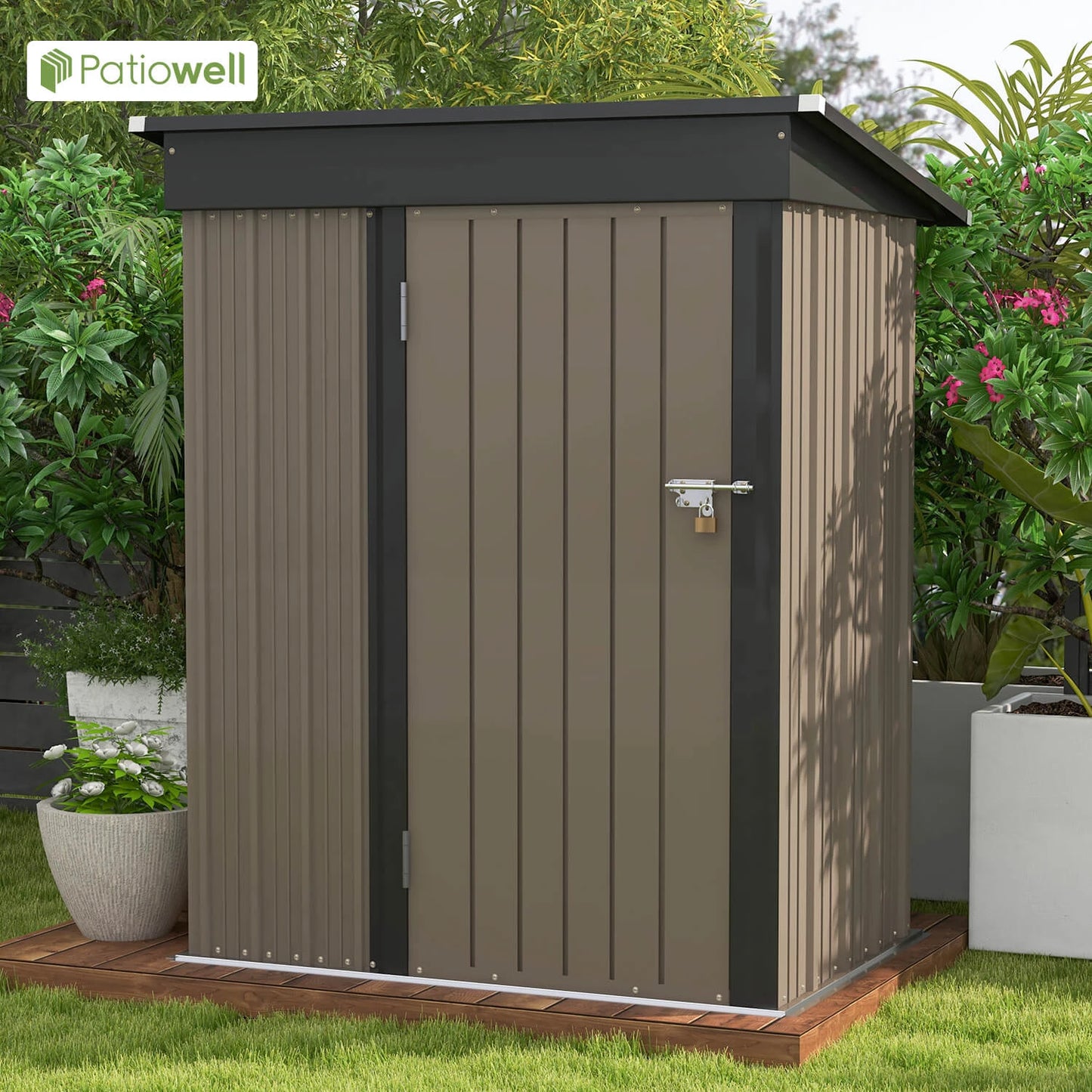 Outdoor Storage Shed, 5x3 FT. Tool Shed w/ Sloping Roof and Lockable Door