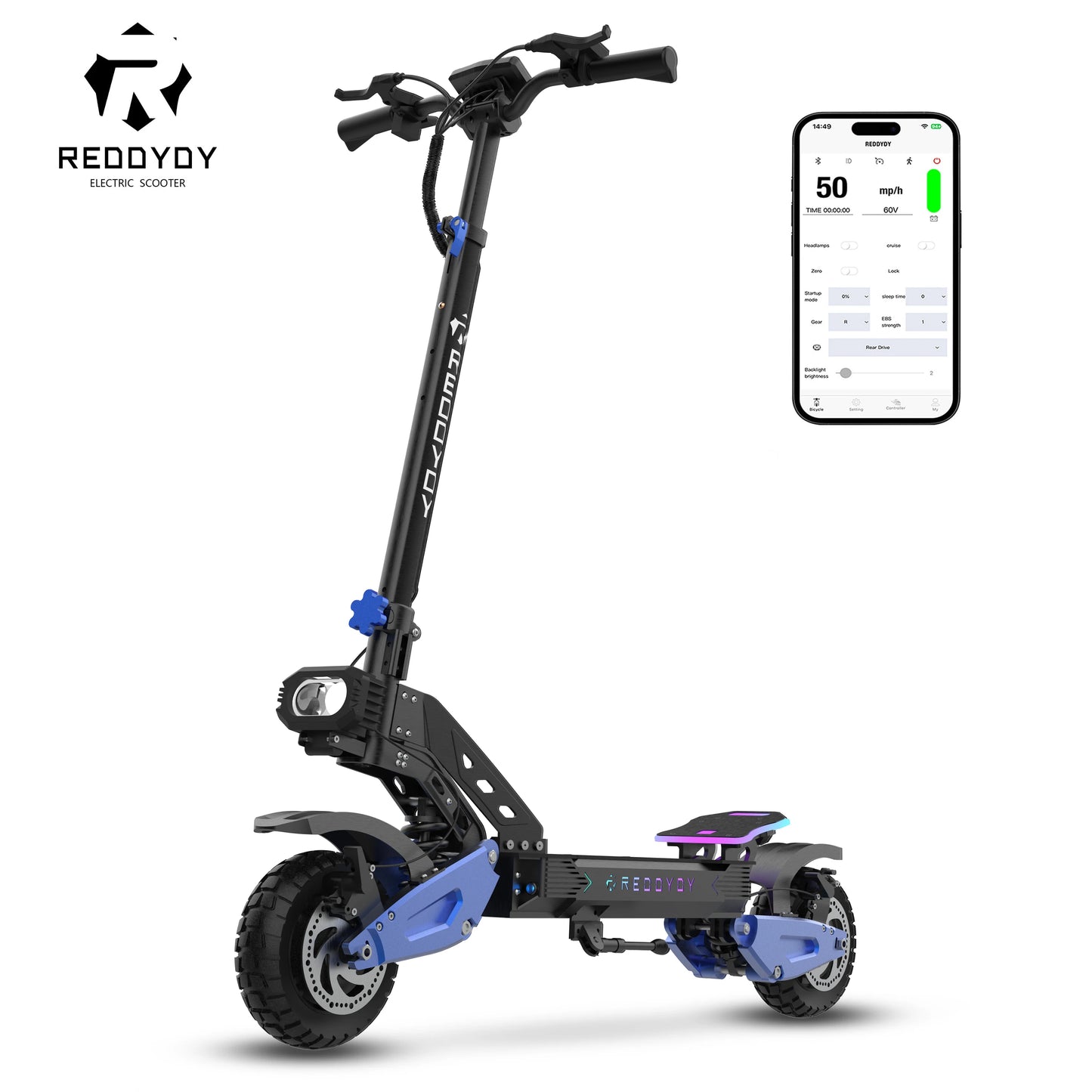 Electric Offroad Scooter, 50 MPH Max speed, 60V 25Ah, 55-Mile Range, 10.5" Off-Road Tires,