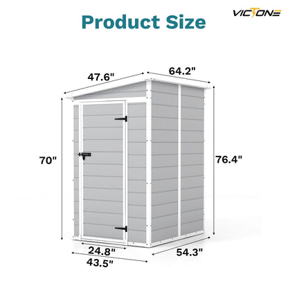 Plastic Outdoor Storage Shed With Floor, 5'x4' Resin Lockable Window and Door
