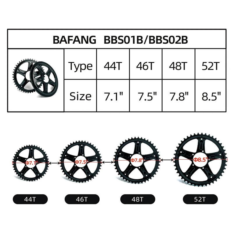 Mid Motor Chain Wheel Chainring, 46T 48T 52T Electric Bicycle Conversions Parts
