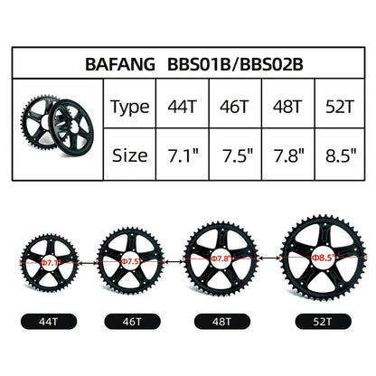 Mid Motor Chain Wheel Chainring, 46T 48T 52T Electric Bicycle Conversions Parts