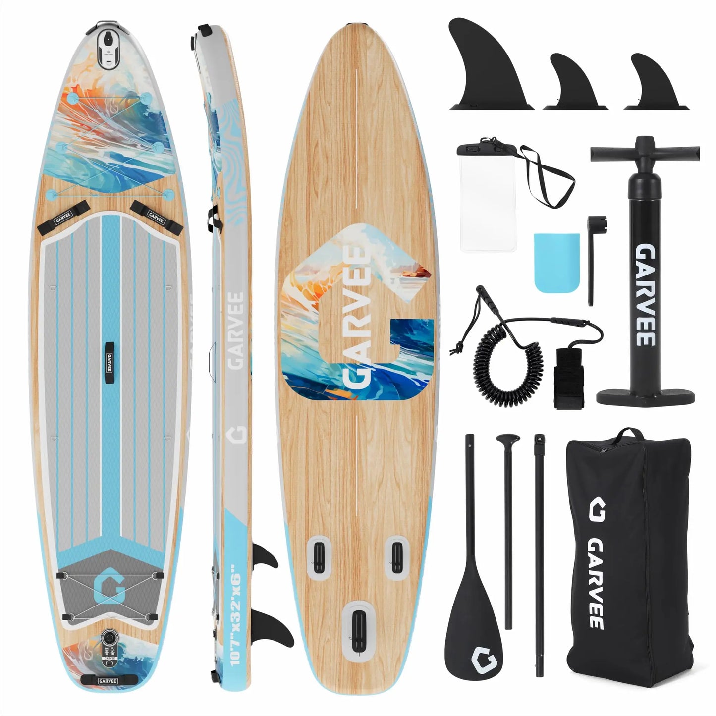 Inflatable Stand Up 10.6 Ft Paddle Board 450LBS Capacity, Wide w/ Camera Mount Non-Slip Deck, Backpack