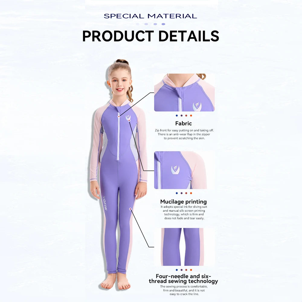 Children's Long-sleeved, One-Piece Swimsuit, Sun Protection, Quick-Drying for Boys or Girls