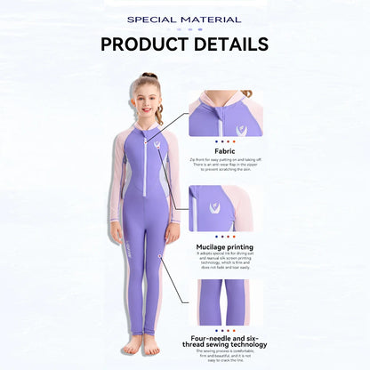 Children's Long-sleeved, One-Piece Swimsuit, Sun Protection, Quick-Drying for Boys or Girls