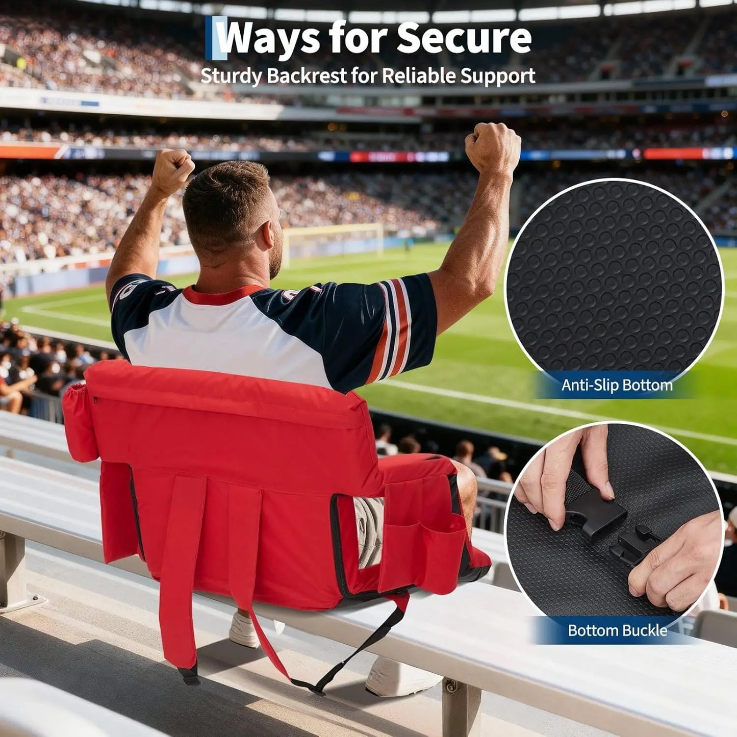 Portable Reclining Stadium Bleacher Seat Chairs, 2 Pcs Set w/ Padded Backrest & Adjustable Armrests