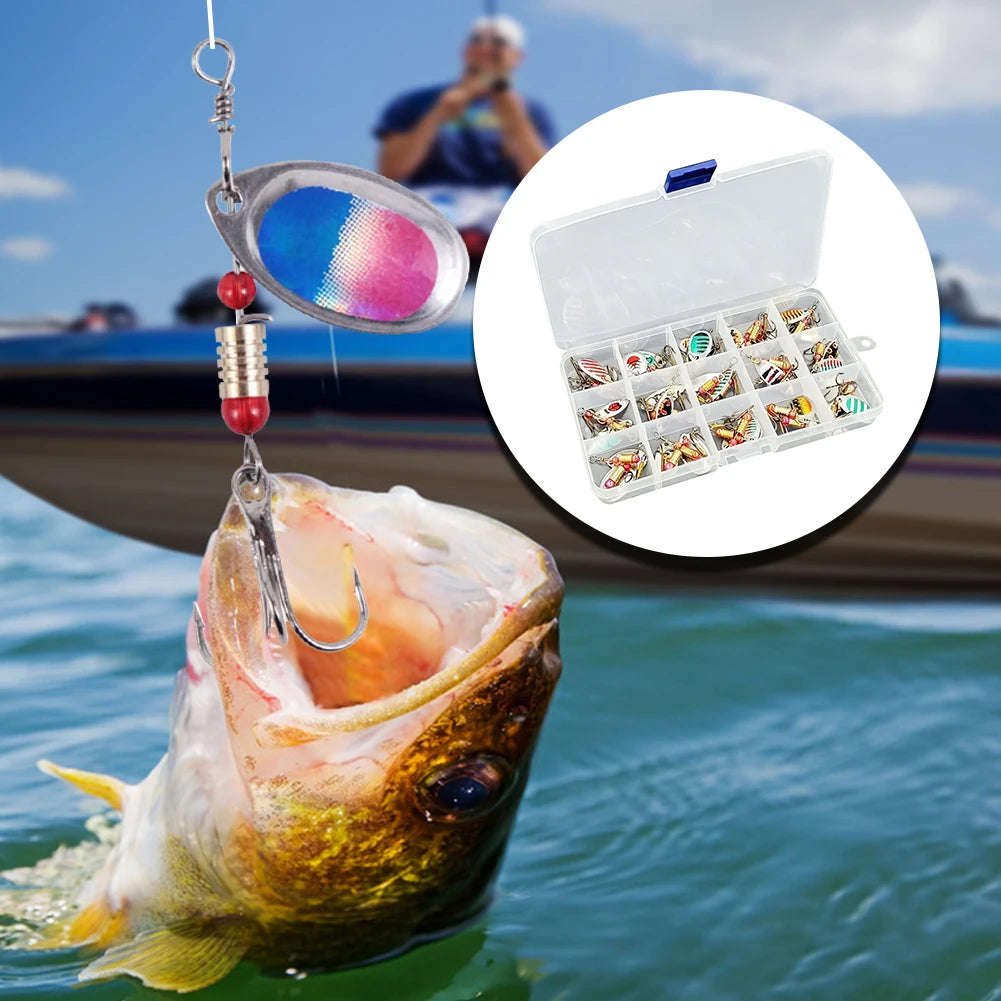 Metal Spoon Spinner Fishing Lure, Treble Hook, Wobblers, Artificial Bait for Fresh or Saltwater - 30pcs