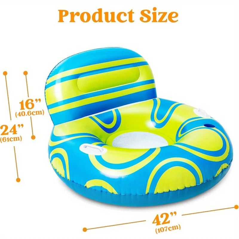 Inflatable Pool Float Lounger Chair with Big Backrest, Handle Cup Holder