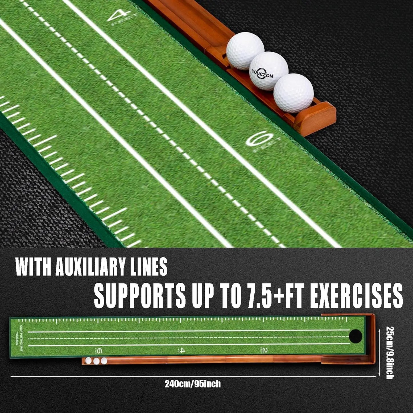 Indoor Golf Putting Mat w/ Auto Ball Return, Velvet Surface for Training Aid