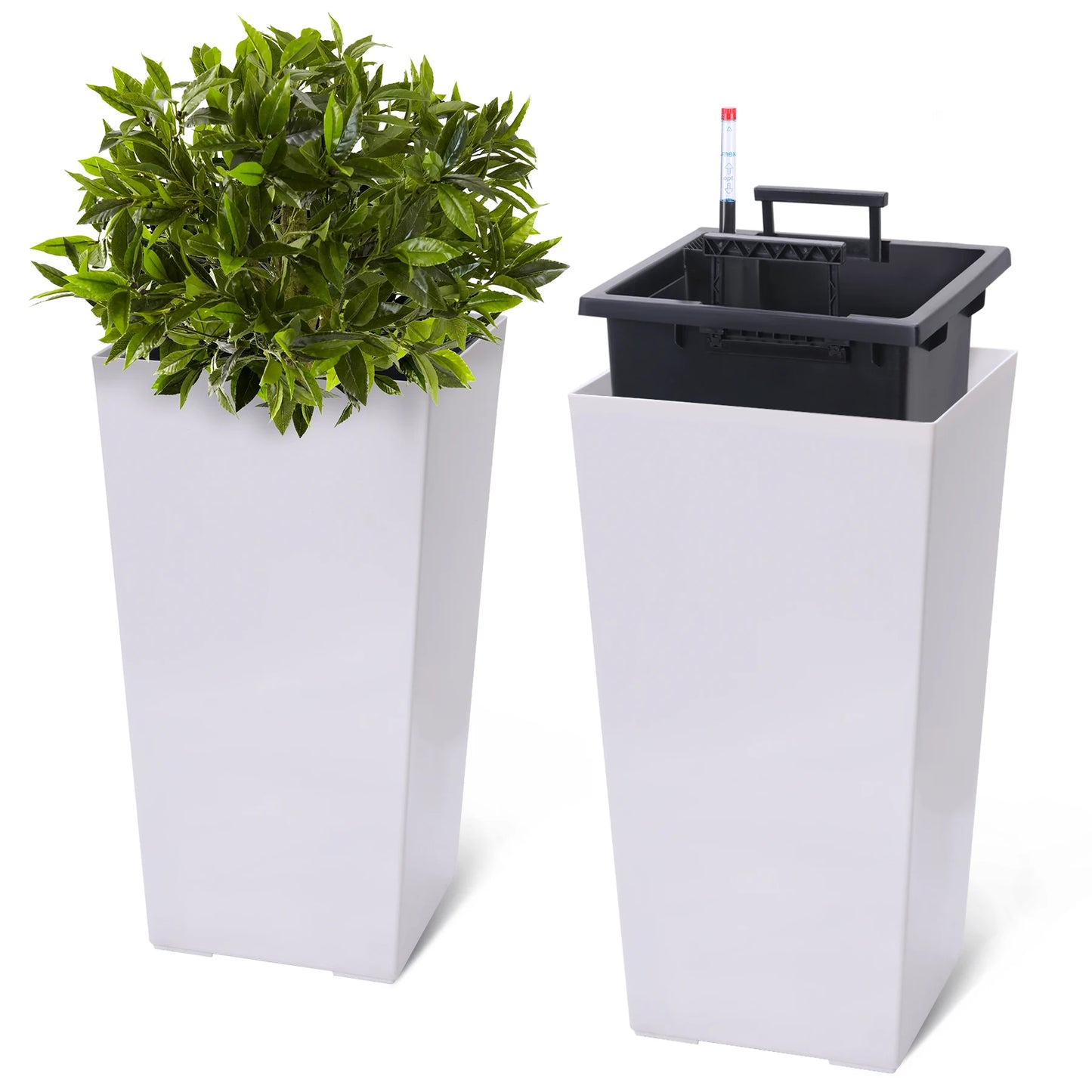 Planters for Outdoor or Indoor, 2 pcs Pots, 22" or 16" High Porch Planter Pots w/ Drainage Holes Auto Watering
