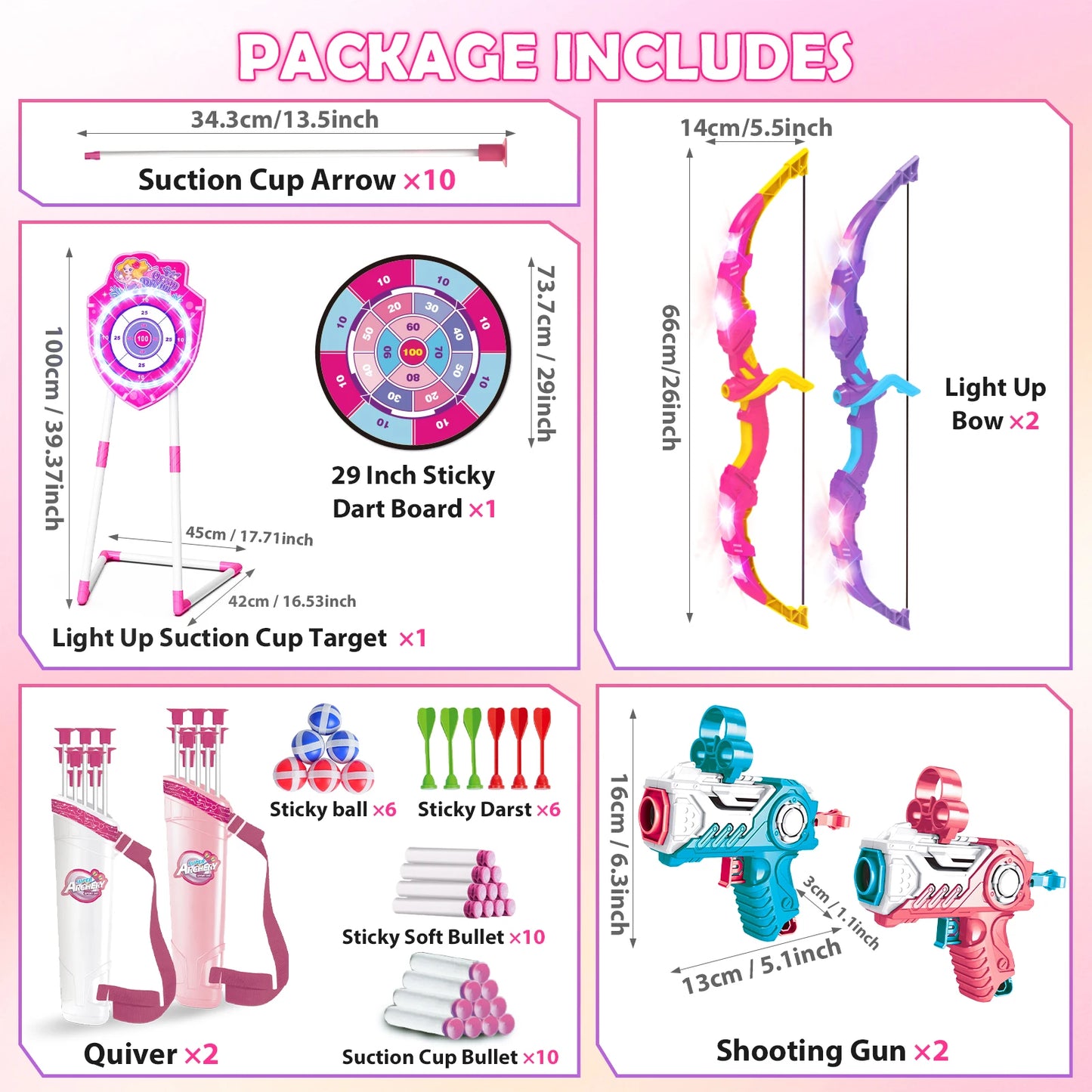 Night-Light Bow Arrow Guns for Girls,  Archery Stand Target Board for Kids