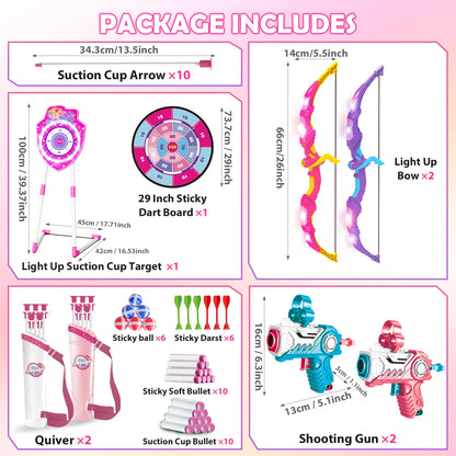 Night-Light Bow Arrow Guns for Girls,  Archery Stand Target Board for Kids