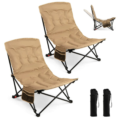 2PCS Portable Folding Camping Chair, 500 LBS Support, Side Pocket and Carry Bags