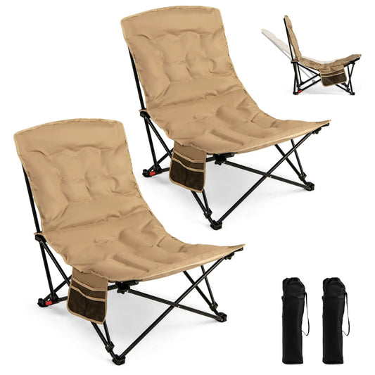 2PCS Portable Folding Camping Chair, 500 LBS Support, Side Pocket and Carry Bags