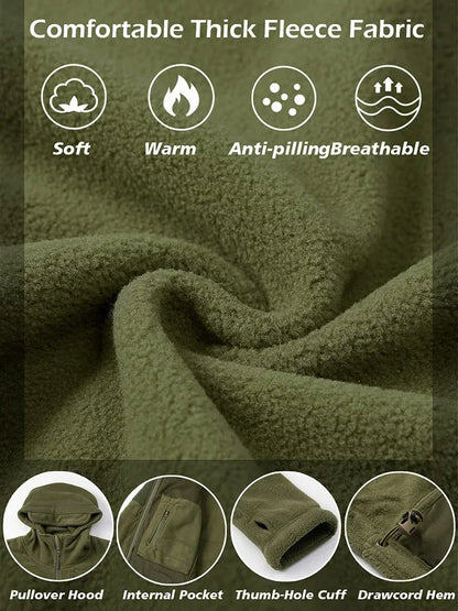 Men's Tactical Hunting Fleece Jacket, Warm, Full Zip Hoodies, Multi-Pockets