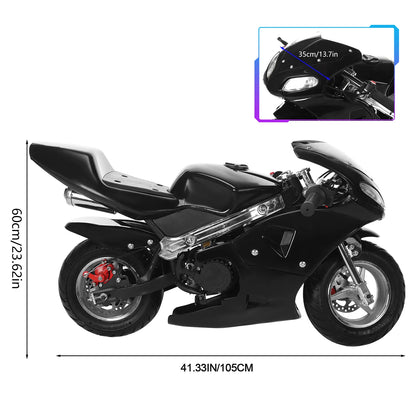 2-Stroke 49cc Pocket Gas Motorbike, High Brightness Dual Headlights, Rubber Handlebar, Mini Motorcycle