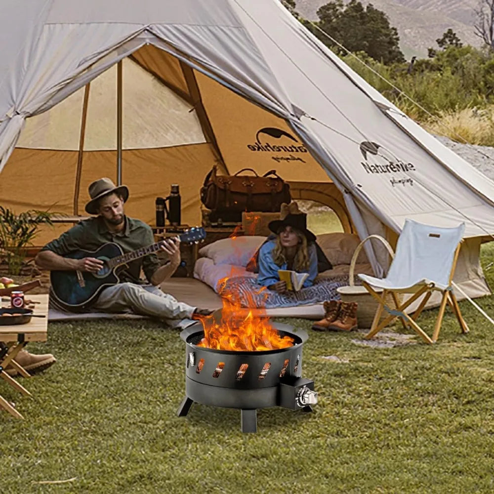 Portable Propane Fire Pits, 17.3" Gas Fire Pit Bowl for Outside w/ Lid & Handle.