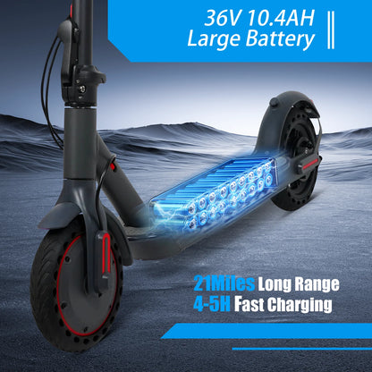 Electric Scooter, 36V 10.4Ah, Big Battery 350W, 15Miles Range, 19Mph Foldable, 8.5Inch EScooter