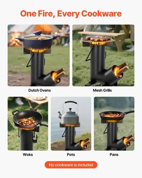 Portable Wood Burning Camping, Rocket Stove, w/ Carry Bag