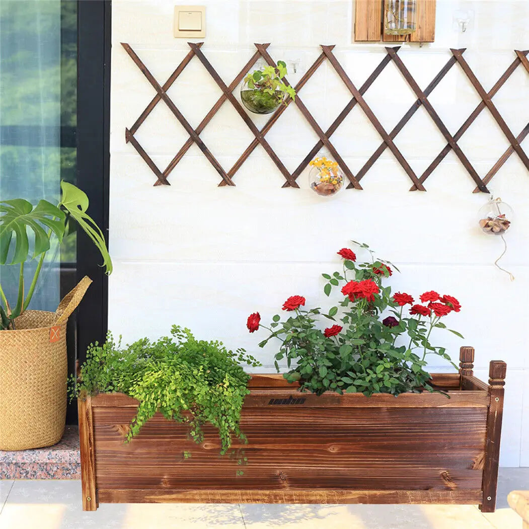 Wood Planter Box, Outdoor Raised Garden Planter Bed for Flowers or Vegetables