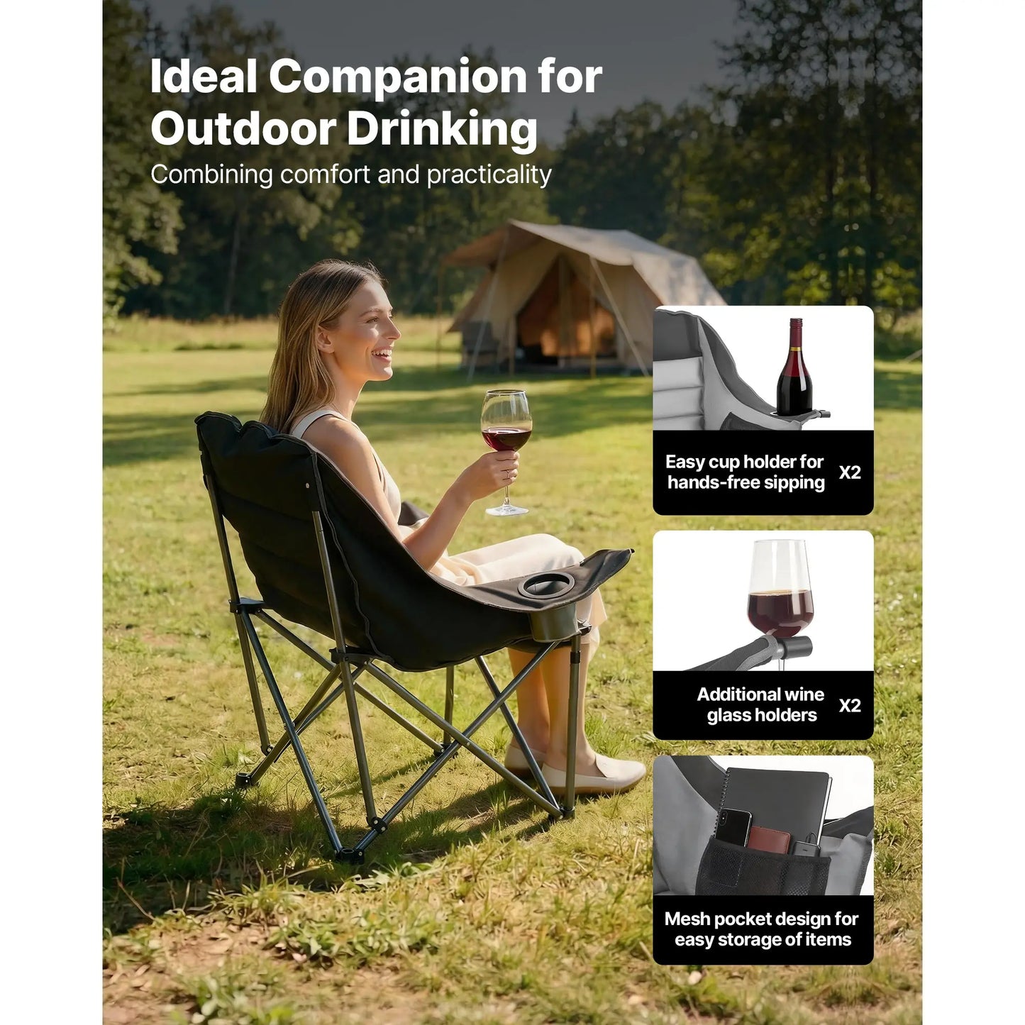 Oversized Camping Chair, 450lbs Heavy Duty Support, Portable Padded Folding Camp Chairs w/Carry Bag