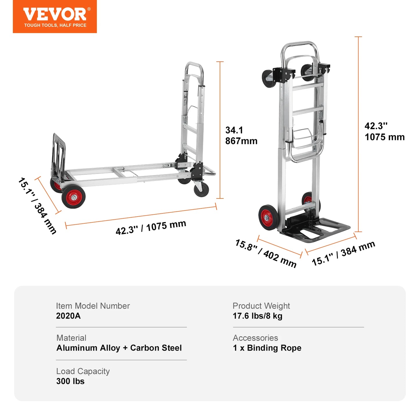 Heavy-Duty Hand Truck, 400 LB Capacity, Foldable Luggage or Utility Cart