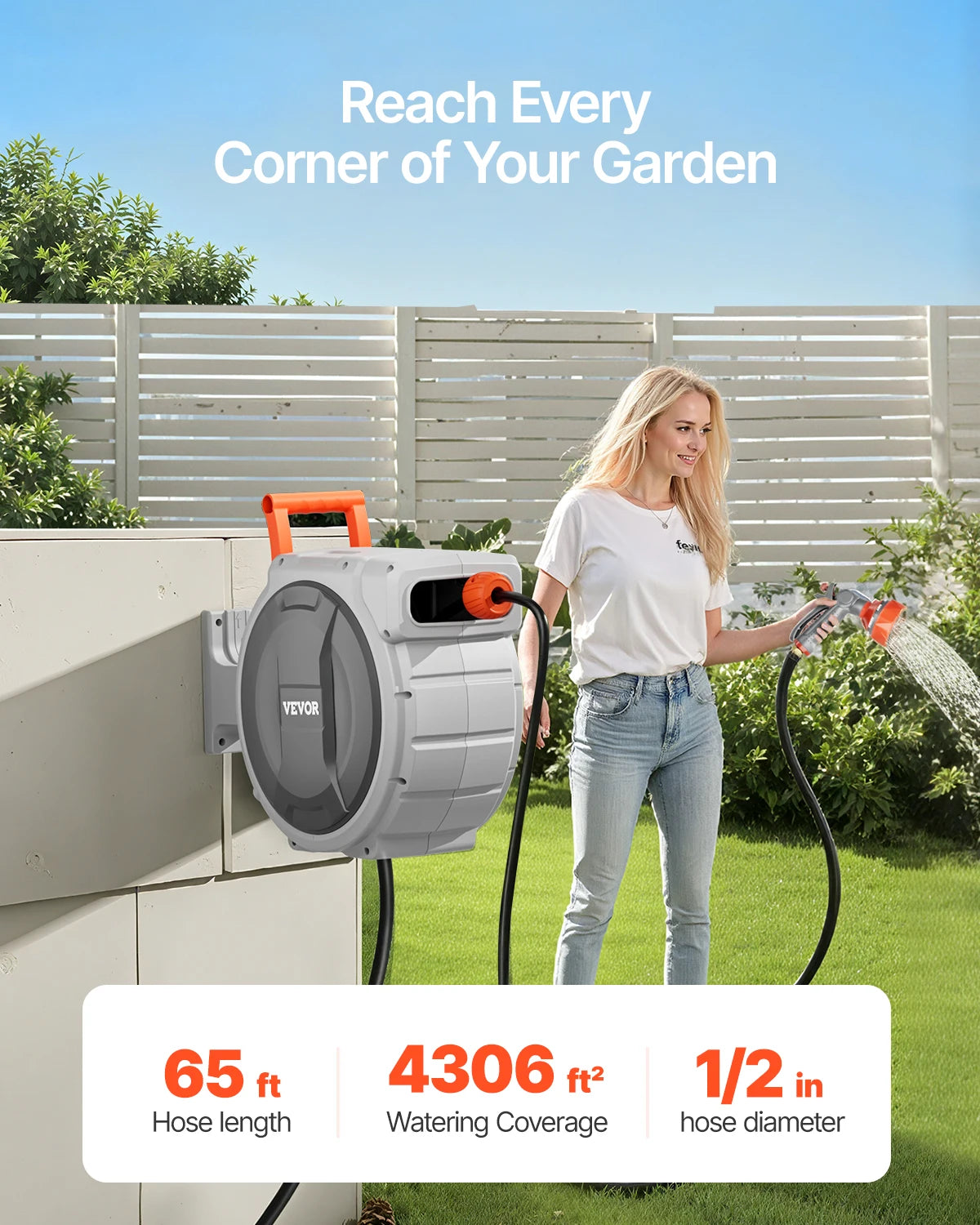 Retractable Garden Hose Reel, Wall Mount Heavy Duty Garden Hose, 9 Spray Patterns