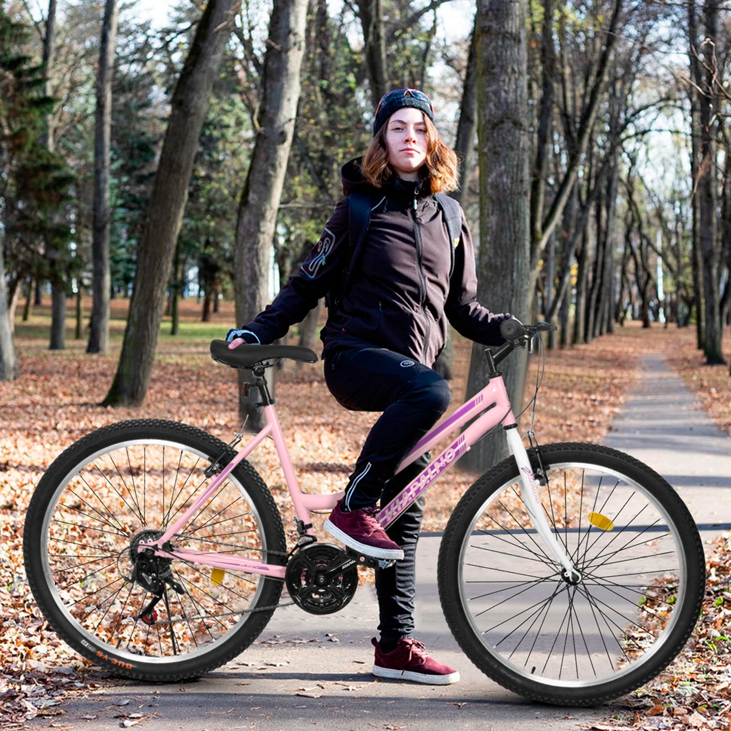 Women's 24 or 26 Inch Mountain Bike, 21 Speed Cycling Bike, V-Brake, High Carbon Steel Frame