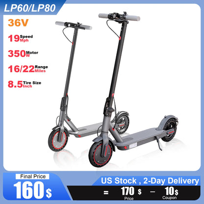 Electric Scooter, 36V 10.4Ah, Big Battery 350W, 15Miles Range, 19Mph Foldable, 8.5Inch EScooter