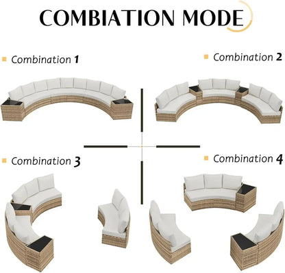 Patio Set,11 Piece Half-Moon Round Sectional Furniture Set w/ Storage Wedge & Table