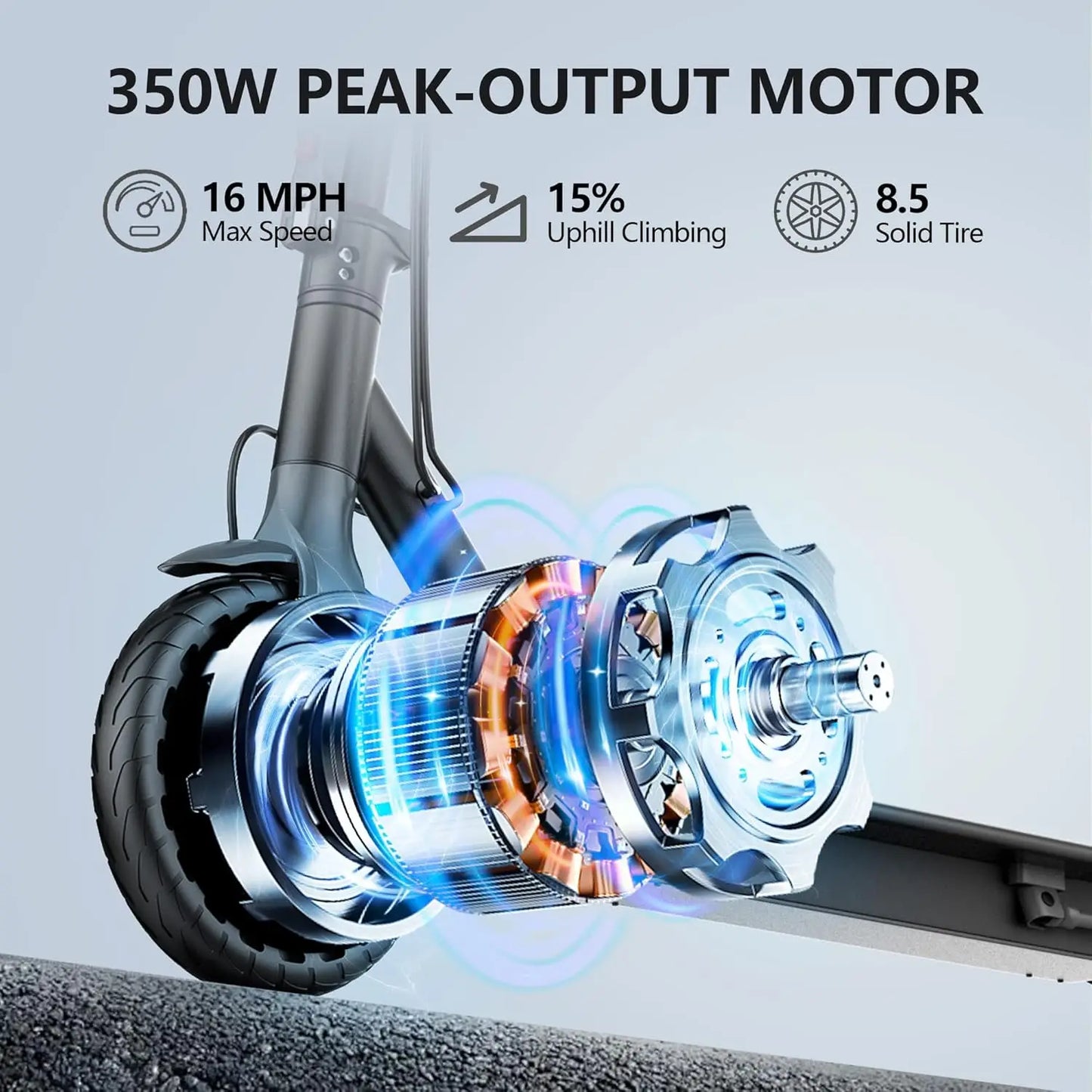 Electric Scooter, 350W, Max Speed 19mph, 8.5inch Tire, Folding Design, 16 Miles Range